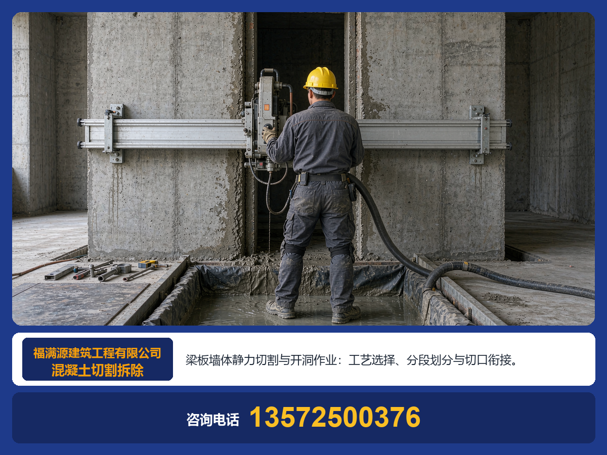混凝土切割拆除案例：梁板墙体静力切割与开洞作业